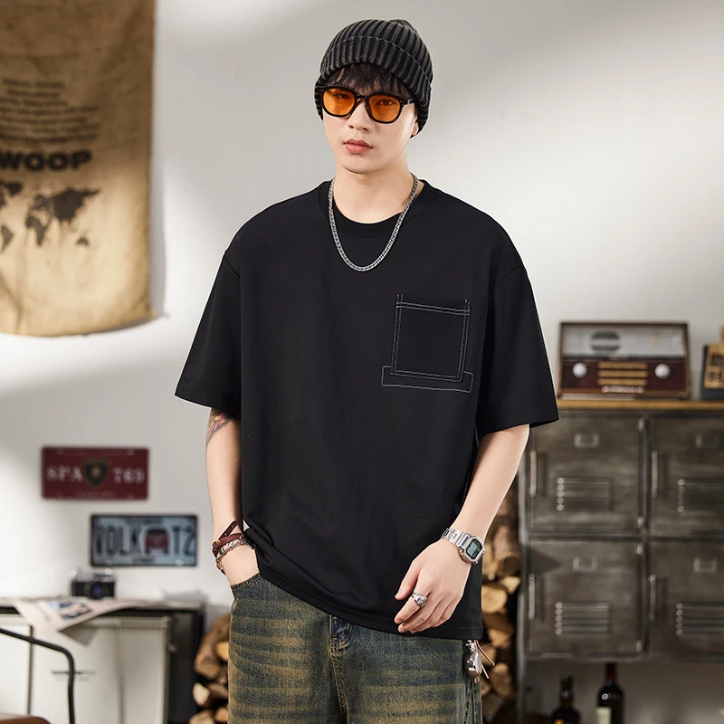 2025男士夏季重磅宽松圆领短袖T恤休闲百搭纯色打底衫