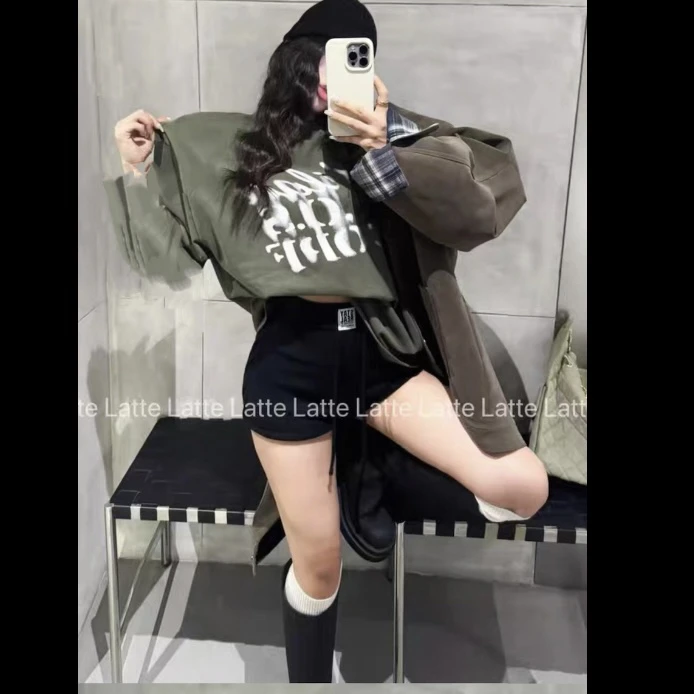 秋季新款【波浪英文】高品质宽松遮屁屁女款垫肩长袖大T