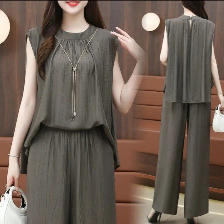 时尚套装女2025夏季洋气减龄宽松大码高级感设计短袖阔腿裤两件套