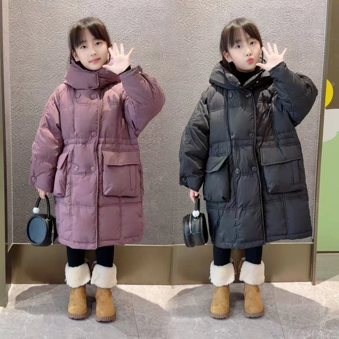 冬季女童时尚加厚长款连帽羽绒服120-170