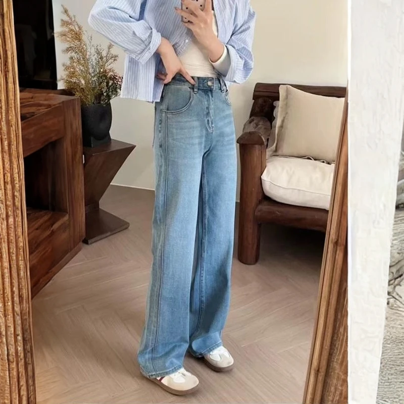 窄版直筒牛仔裤女2025新款高腰显瘦阔腿裤小个子女百搭时尚休闲