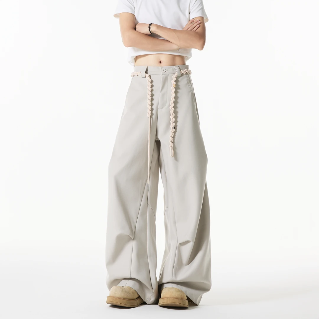 褶皱休闲高级感阔腿裤子男vintage美式复古拖地工装宽松百搭弯刀