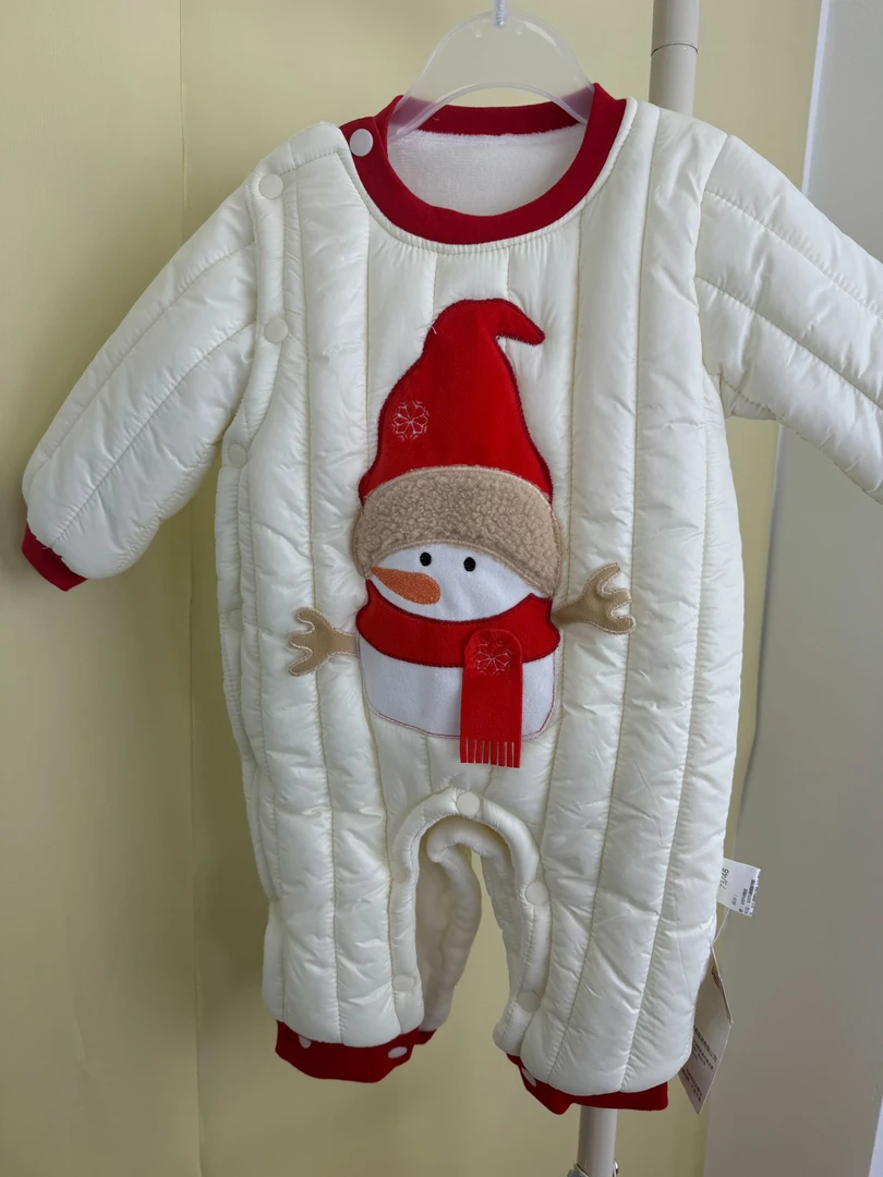 红色雪人连体夹棉棉服（羽绒面料）