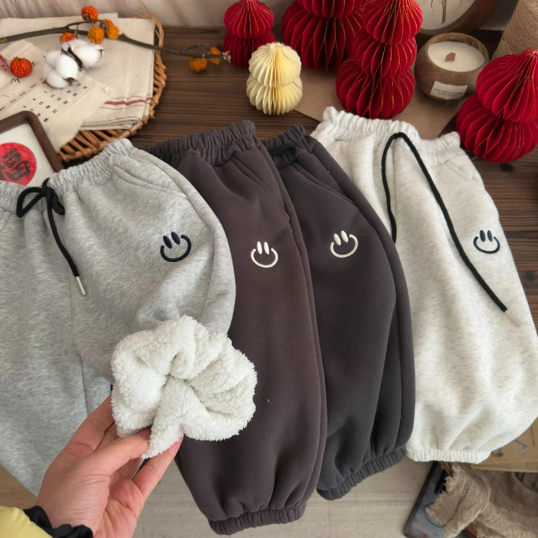 冬加绒男女童新款韩版潮童可爱洋气卫裤   HCK-6617笑脸厚绒卫裤