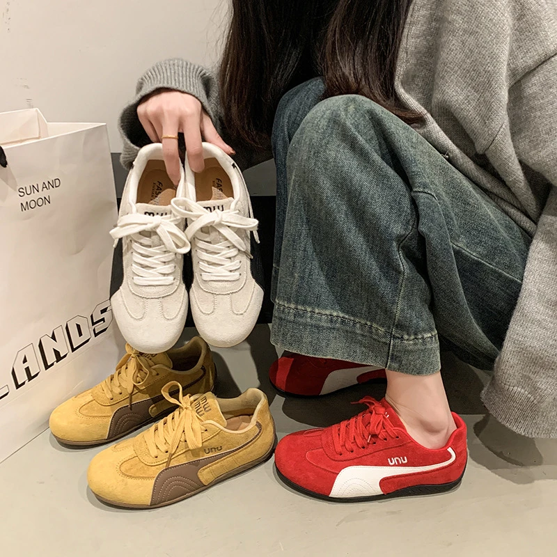 复古红色德训鞋女2025秋季新款平底百搭阿甘鞋超软底运动休闲板鞋