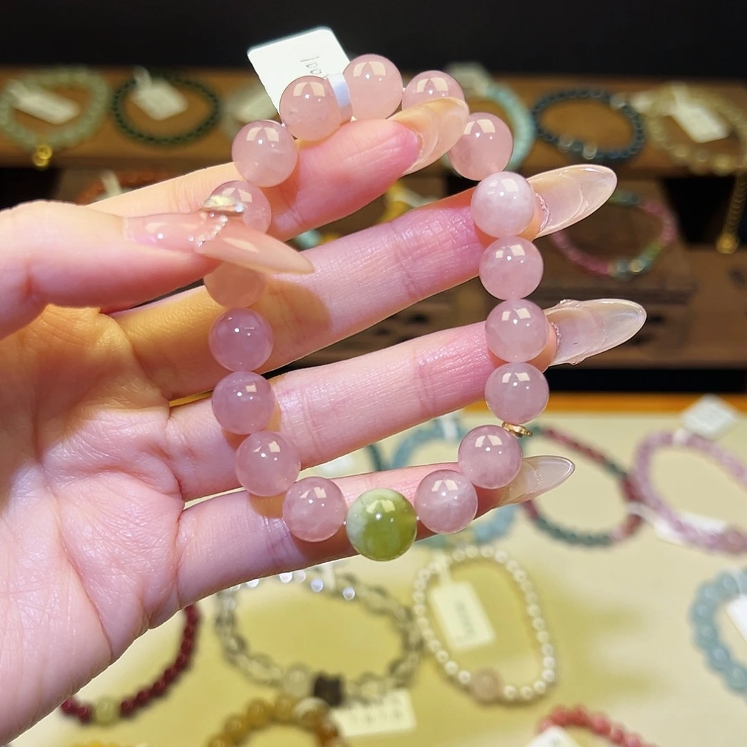 水晶手链银S925镶嵌粉1001
