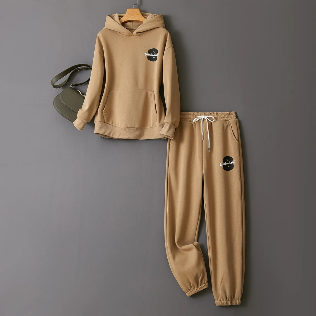 好穿又时尚！不愁穿搭加绒字母设计女式套装l71409