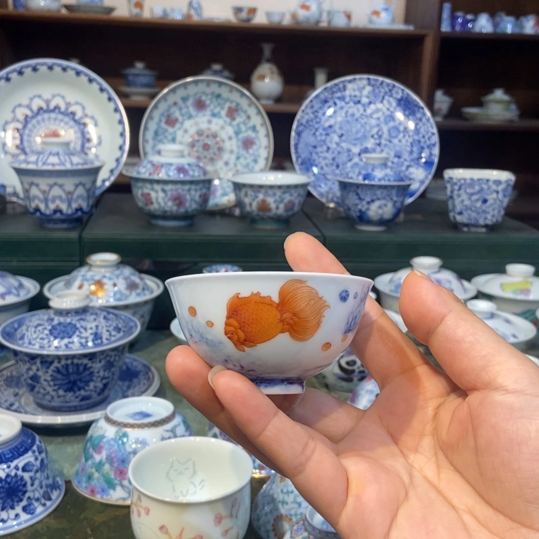 w雪山春晓矾红茶鱼小宫碗杯