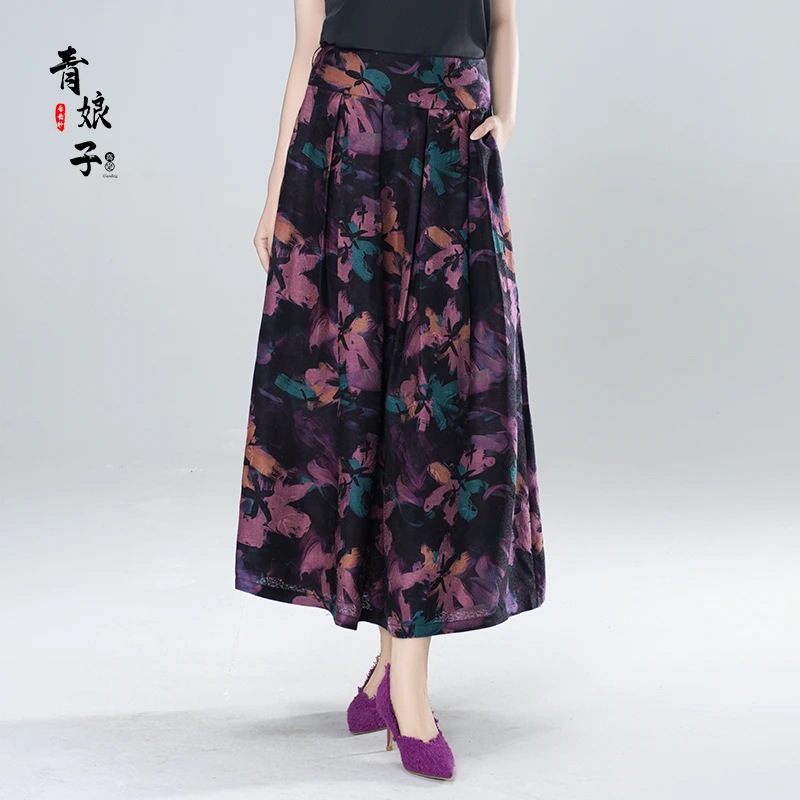 青娘子-香云纱（花月）印花花萝春夏年轻气质时尚百搭百褶裙61207