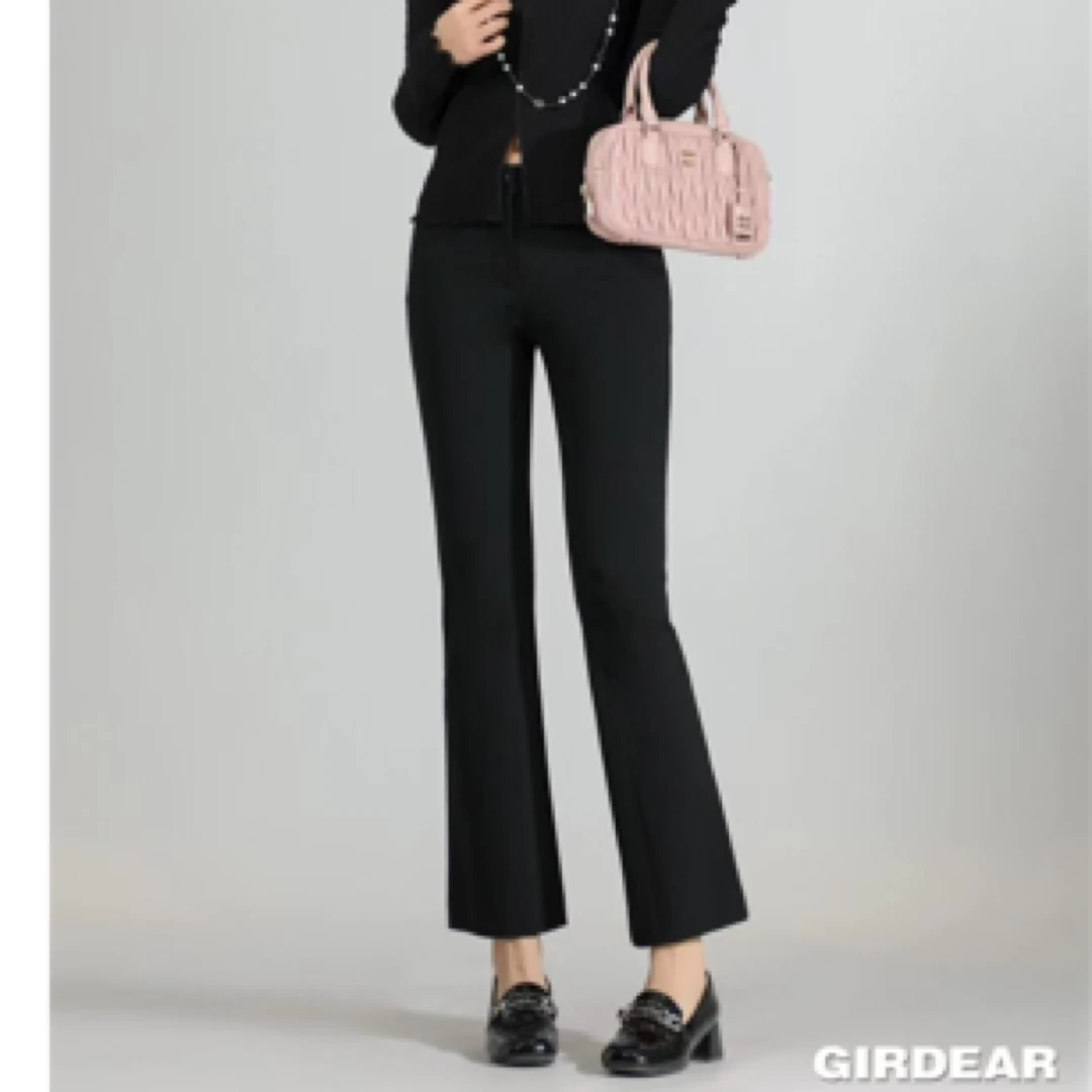 GIRDEAR/哥弟1100288高腰显瘦四季经典四面弹小黑裤通勤穿微喇裤