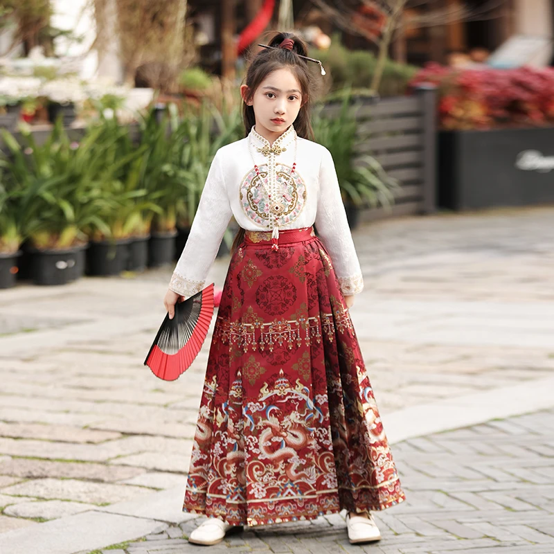99265女童汉服马面裙小女孩唐装新款中国风春秋款儿童套装裙子