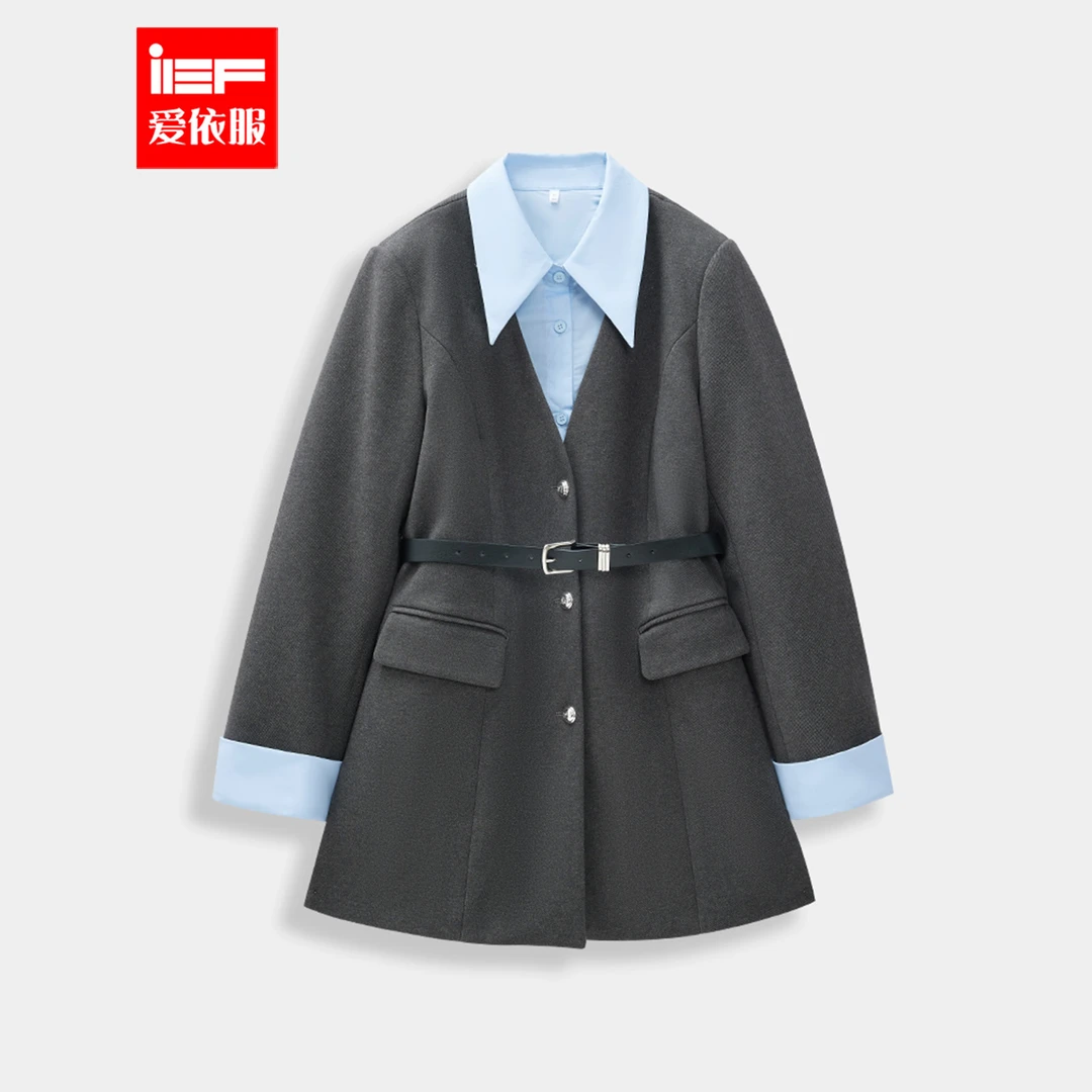 IEF/爱依服2025冬季新款韩版时尚小众假两件设计通勤气质中西装
