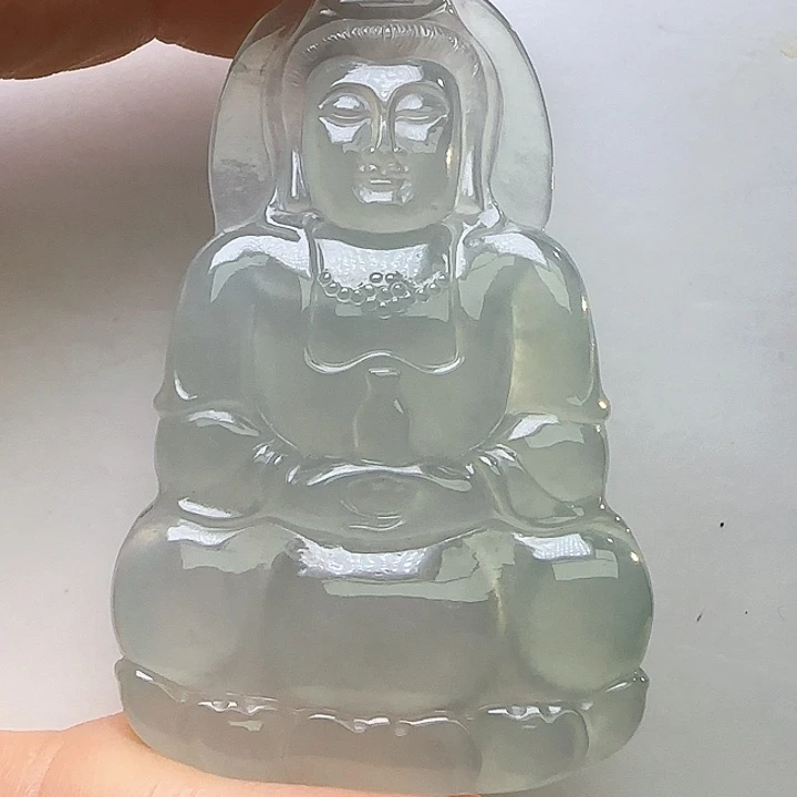 翡翠裸石天然缅料A货 高冰观音吊坠