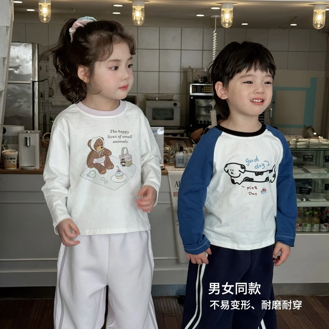 【大小卷】儿童春秋卡通纯棉撞色插肩袖男童女童长袖T-26826
