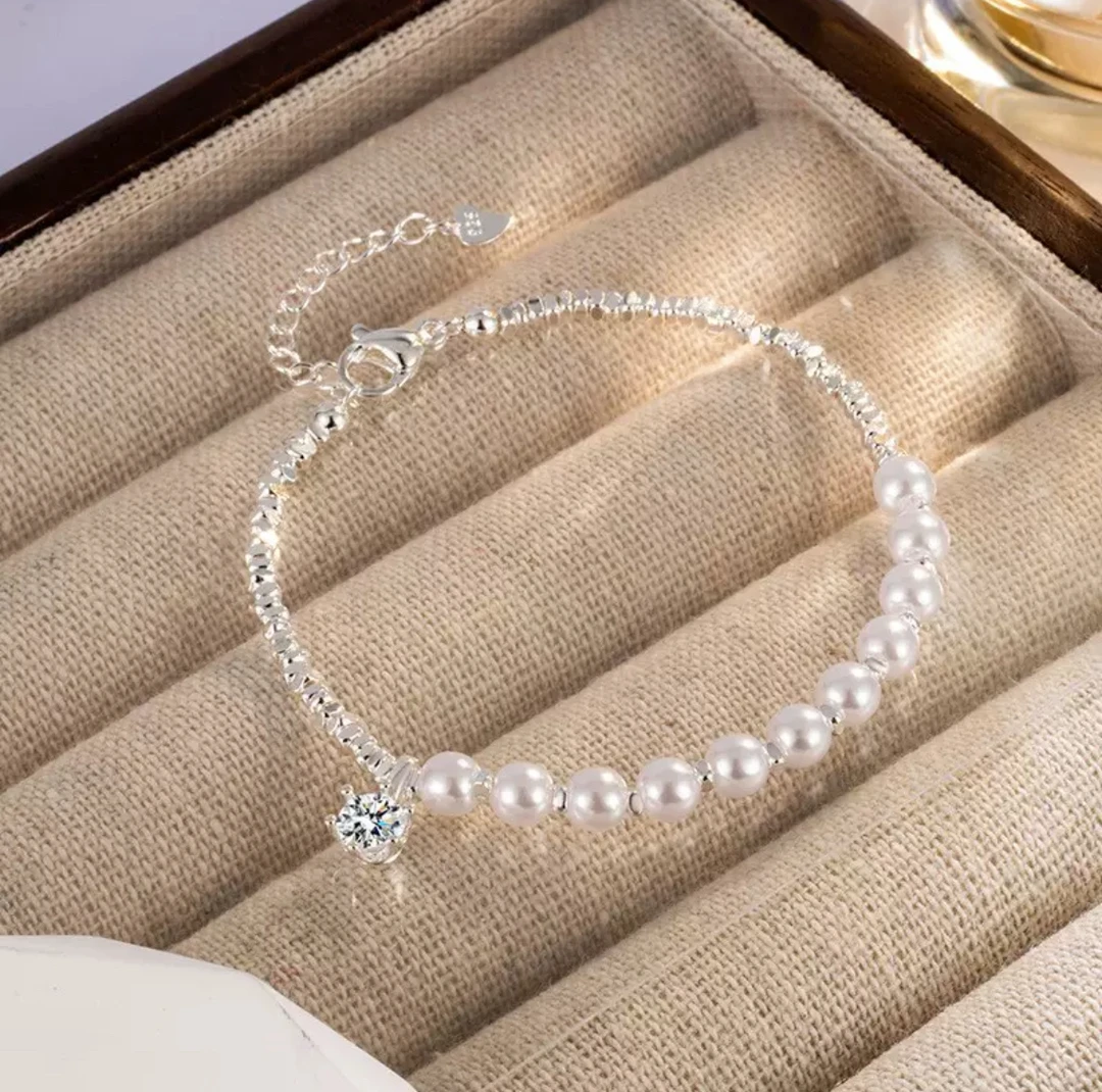 925银仿珍珠手链 碎银闪闪珍珠手链