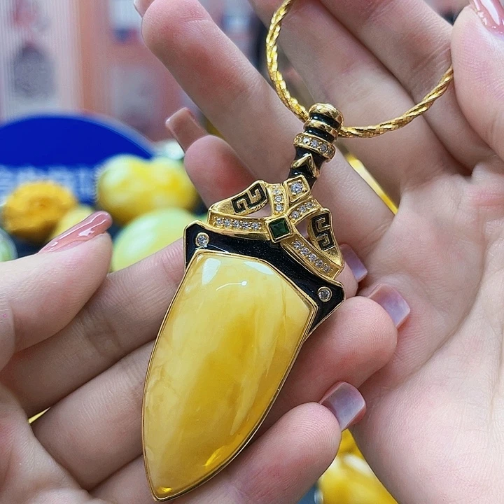 银S925镶嵌颈饰蜜蜡吊坠