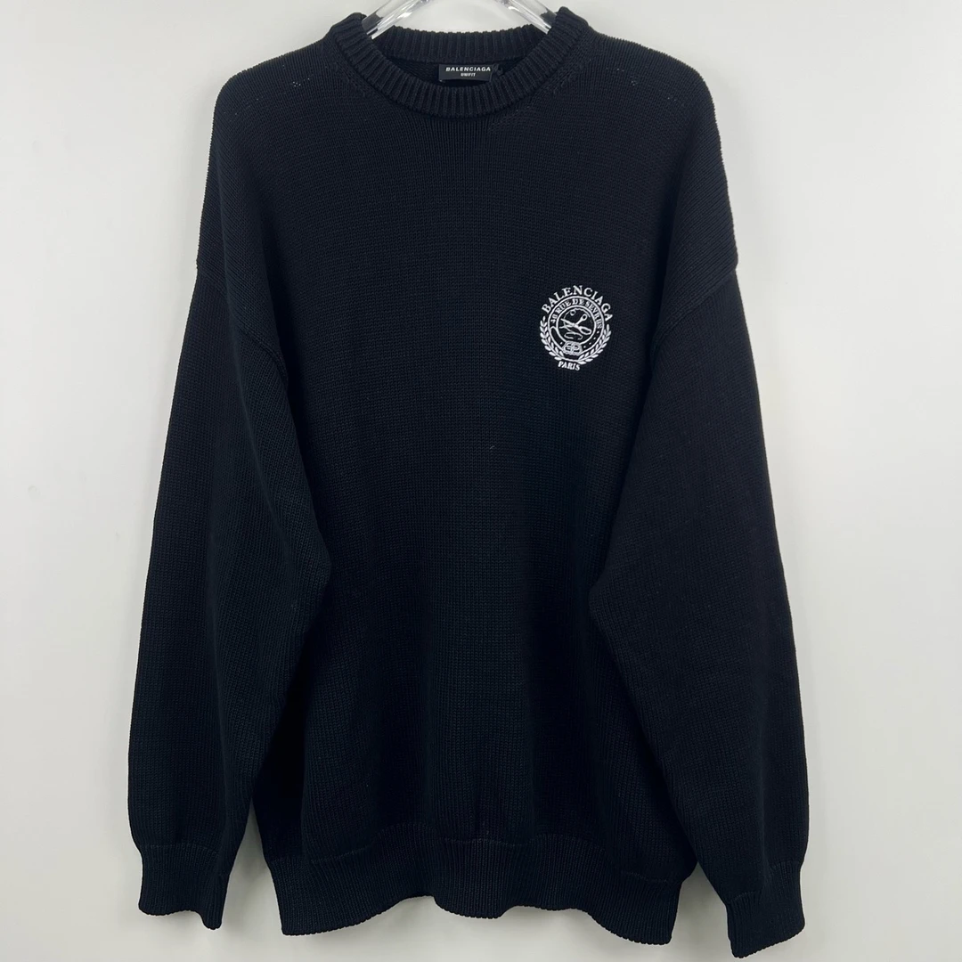 99新 Balenciaga/巴黎世家 刺绣徽标棉质套头针织衫/尺码S/7287