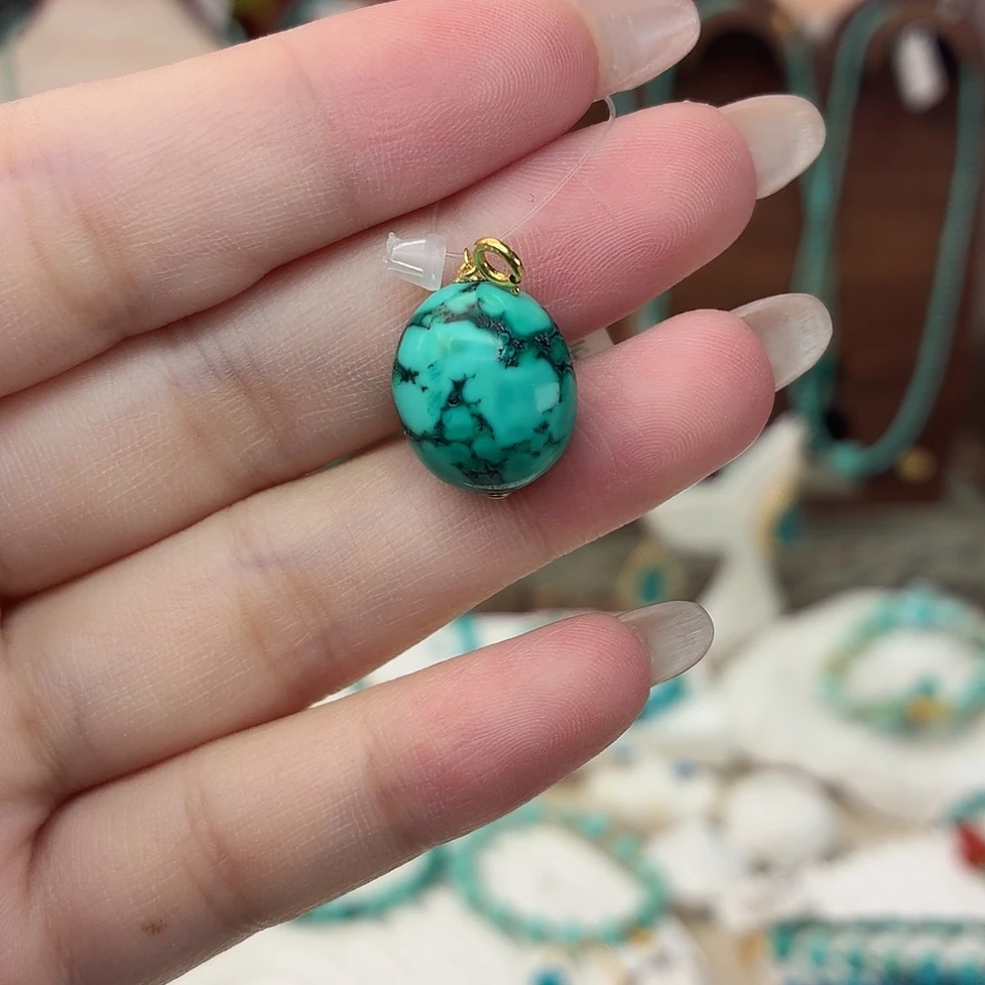 绿松石18K金镶嵌吊坠(不含链)