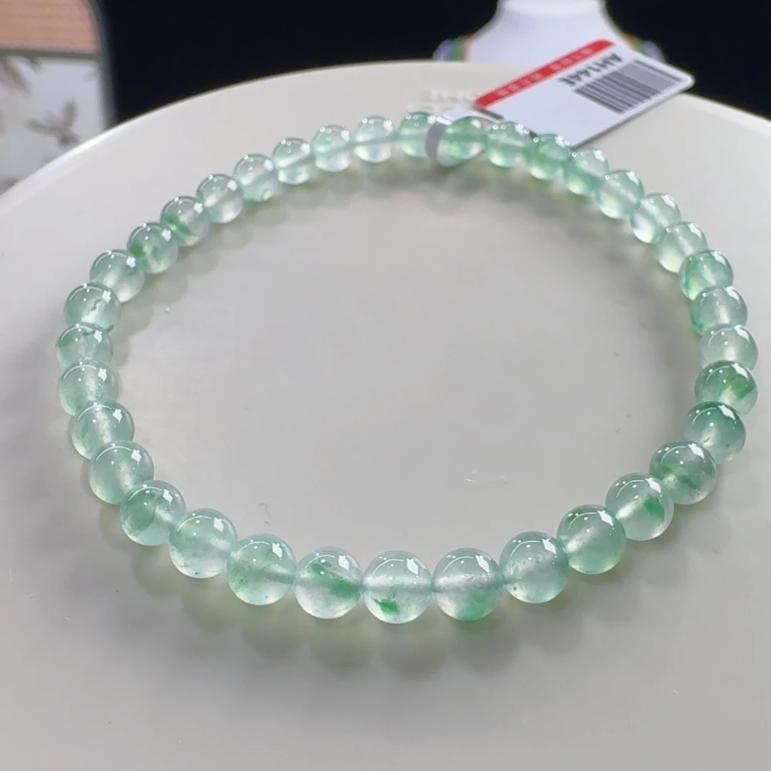 未镶嵌手串翡翠高冰玻阳绿飘花单圈卡5mm