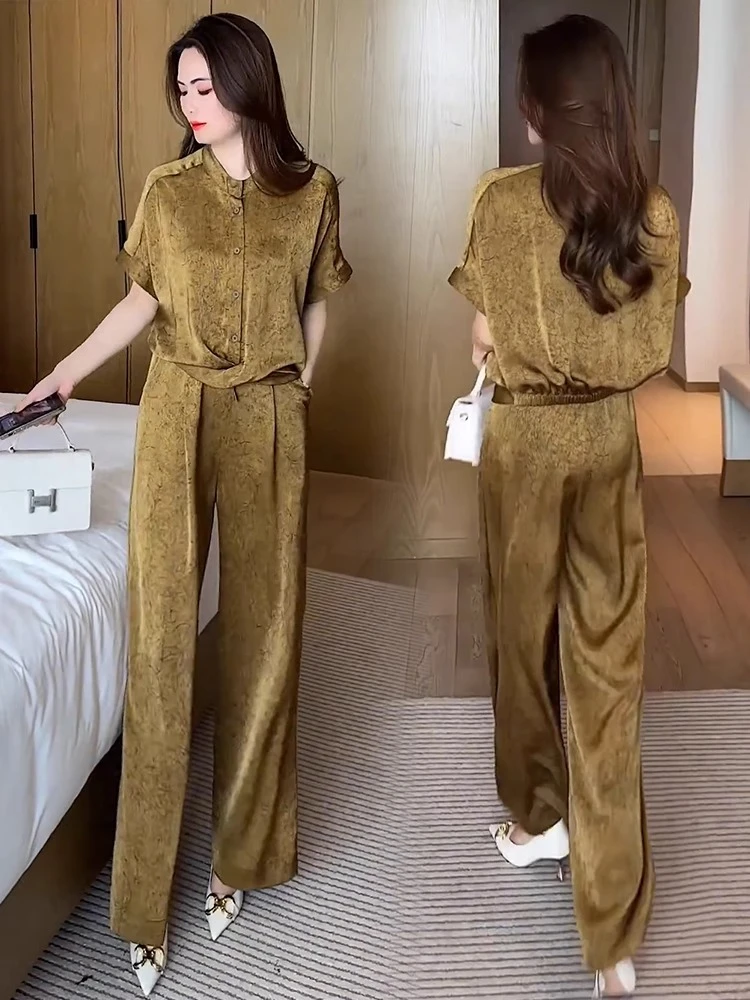 时尚洋气阔腿裤套装女夏季新款高级感遮肚子显瘦两件套一整套