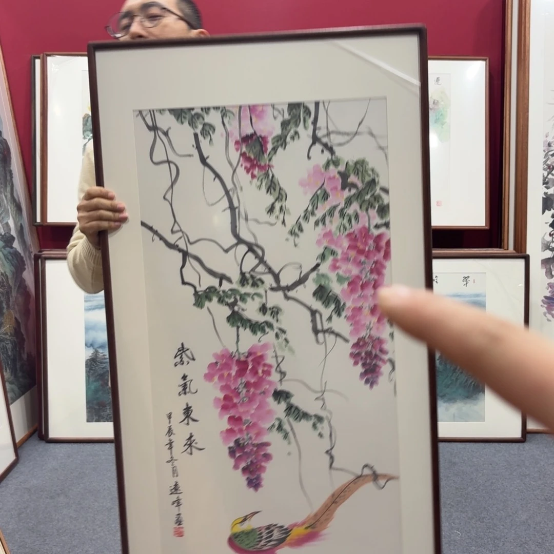 国画带框绘画120/60尺寸紫藤