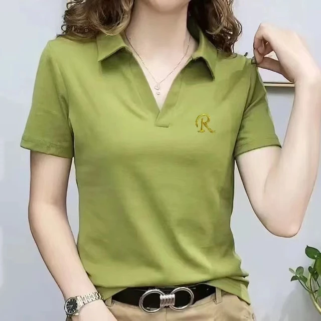 2025夏季新款休闲减龄短袖t恤女士时尚上衣中年妈妈装翻领polo衫