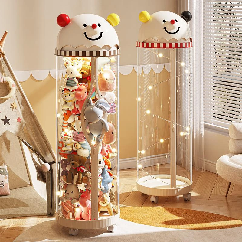 娃娃收纳桶拉链款儿童毛绒玩具收纳筒大容量放玩偶公仔透明整理筐