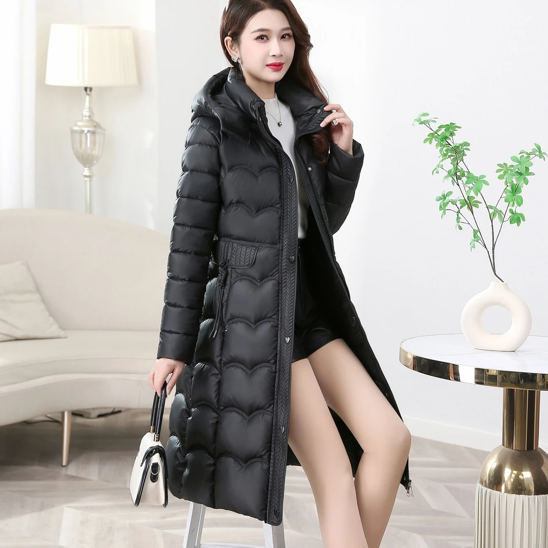 冬季时尚新款免洗棉服气质修身显瘦加厚保暖棉衣外套过膝连帽95