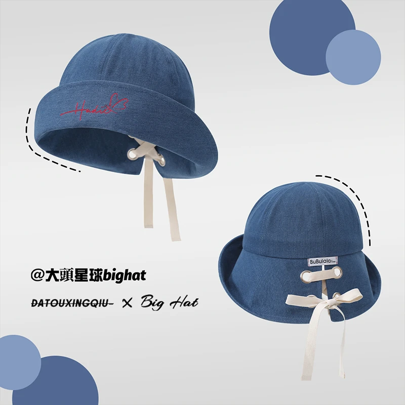 日系字母翻檐牛仔渔夫帽女2025春夏新款盆帽
