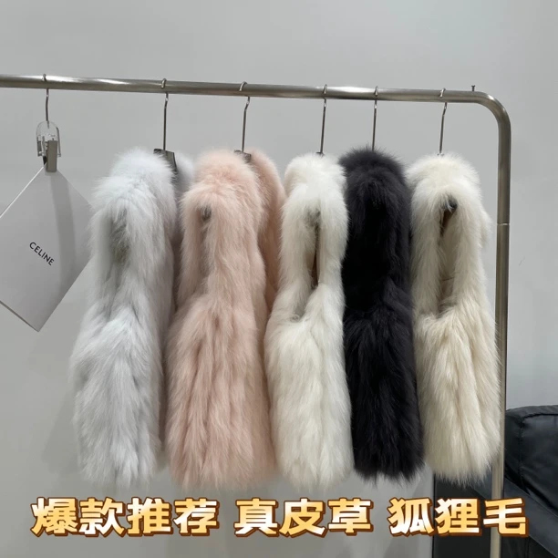 冬也-【暮染烟烟】25秋冬新款狐狸毛车条皮草马甲背心女马甲皮草