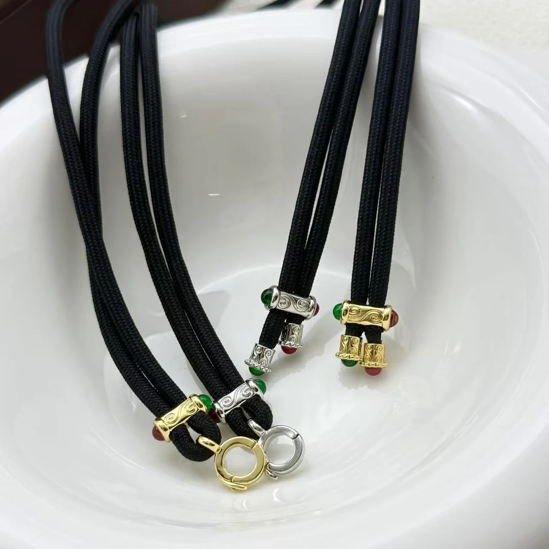 铜合金布艺项链 万能项链扣项链绳卡扣绳毛衣链绳百搭新款黑绳
