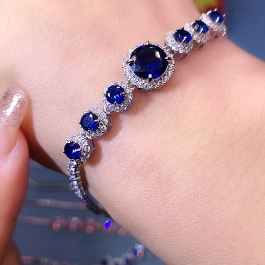 蓝宝石手链银S925镶嵌