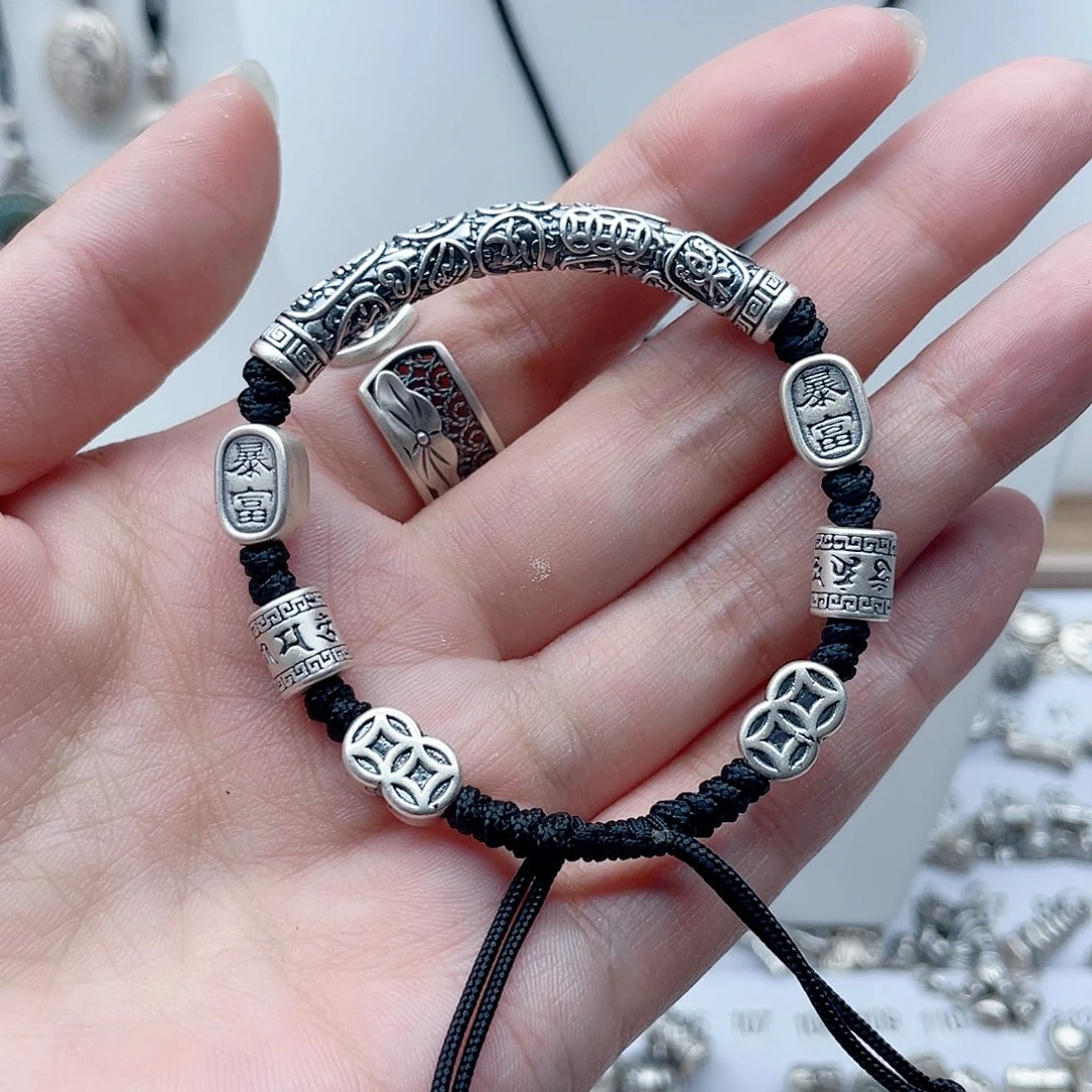 足银皮质吉言弯管足银手链