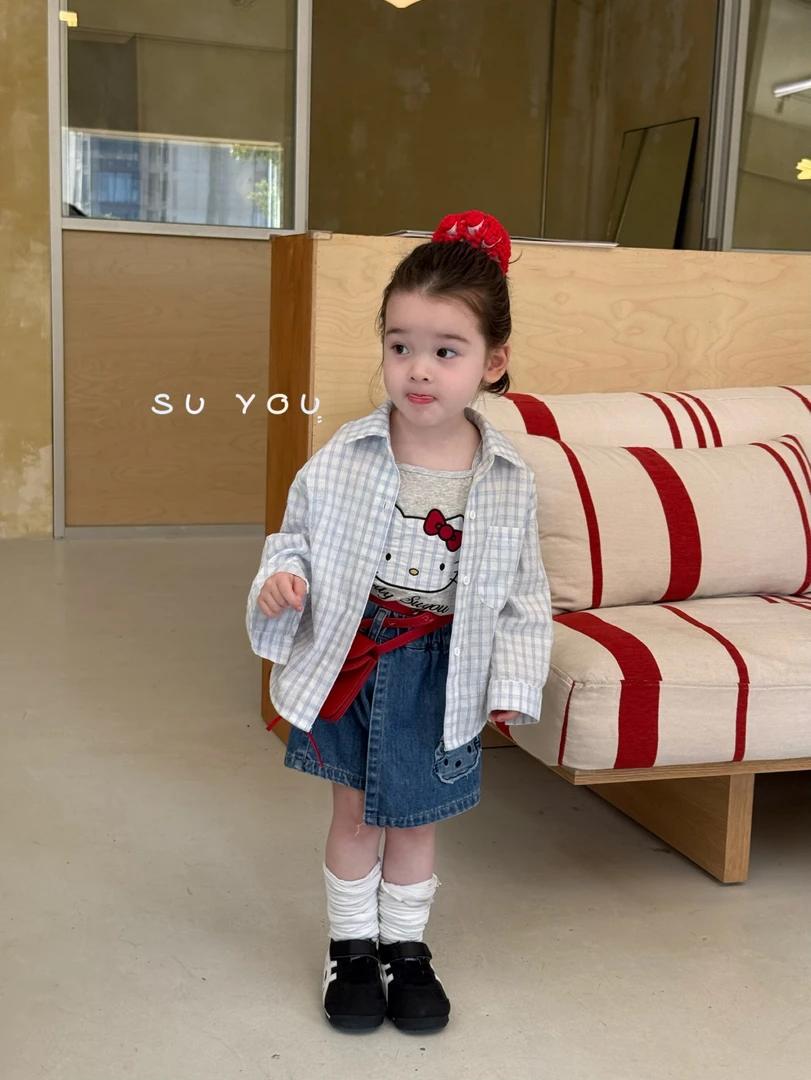 实体档口品牌2025hellokitty夏衬衣背心两件套，贴布牛仔裤裙