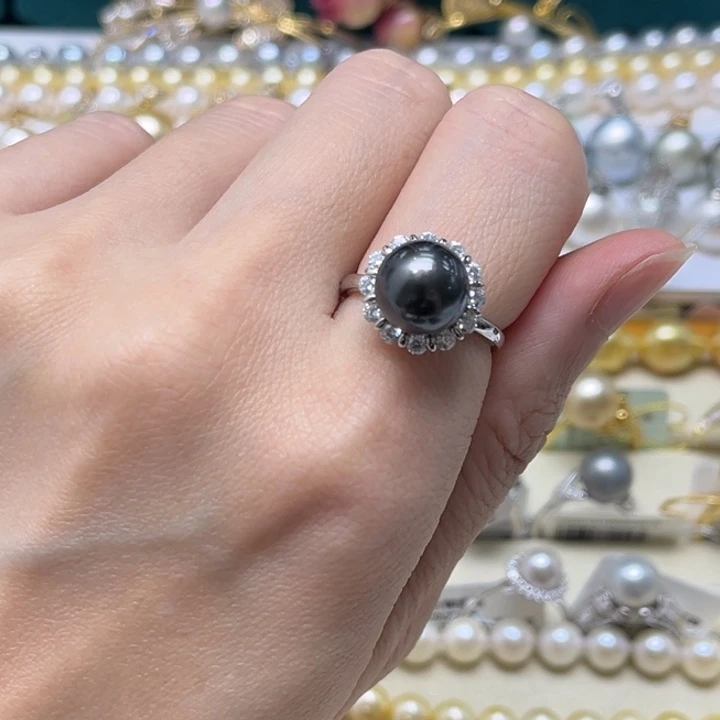 海水珍珠银S925镶嵌戒圈大溪地10-11mm 57号