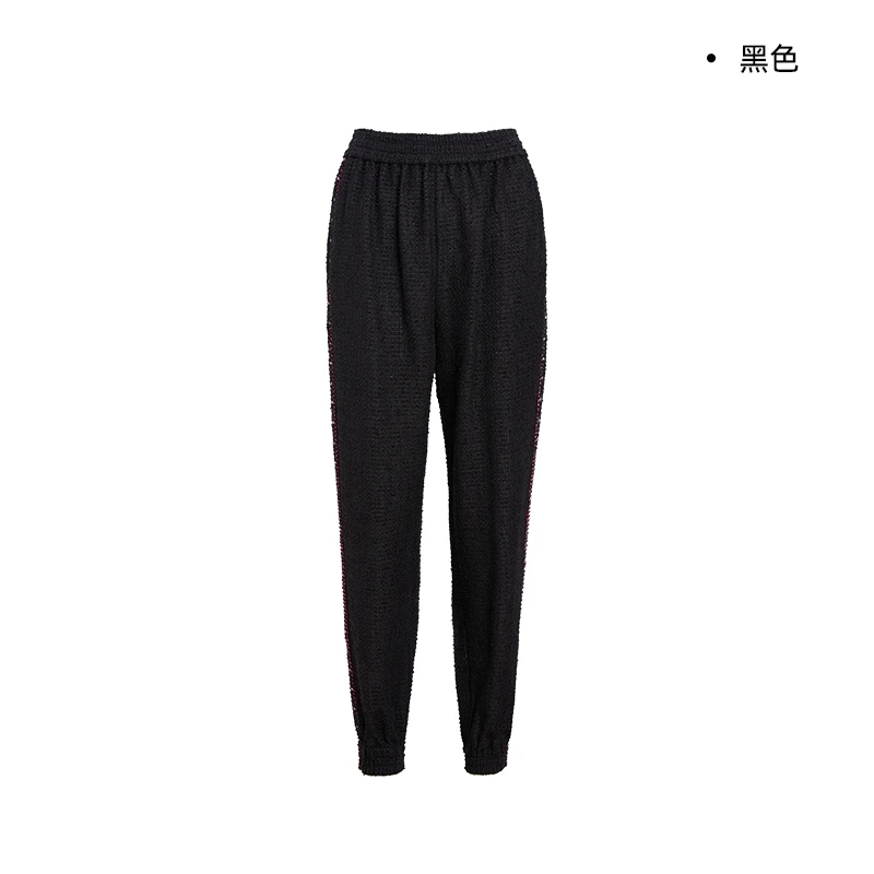 钻饰粗花呢抽绳收脚裤，黑色D2AQ10115075