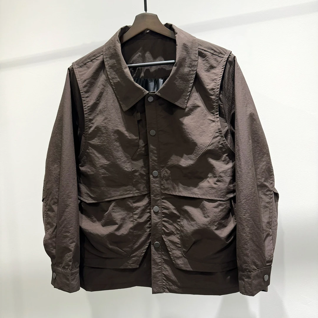 男士美式复古休闲小众设计师假两件夹克潮牌宽松百搭春季上衣外套