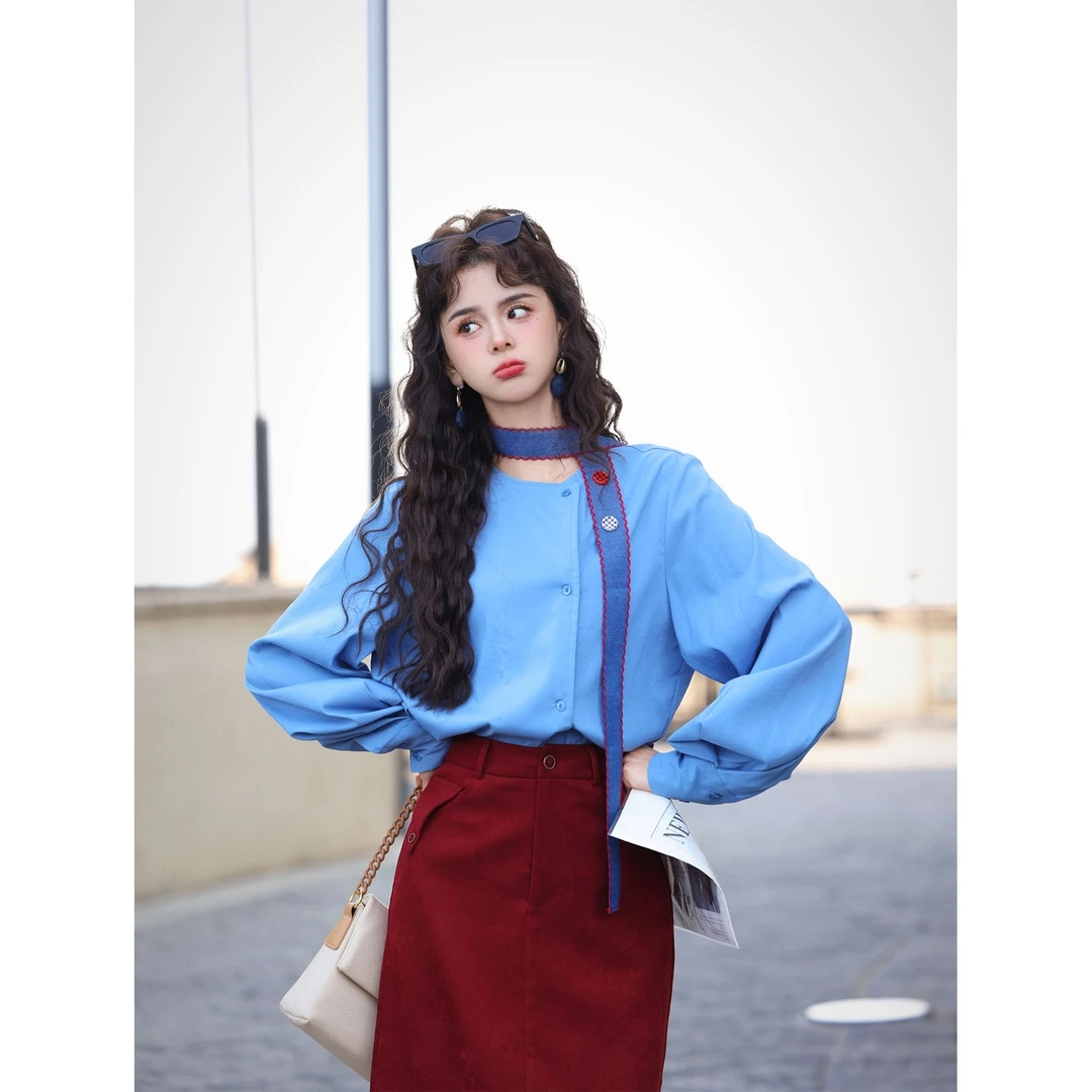 陈大器【海风与梦】港风复古纯色衬衫女宽松显瘦上衣JR3882202