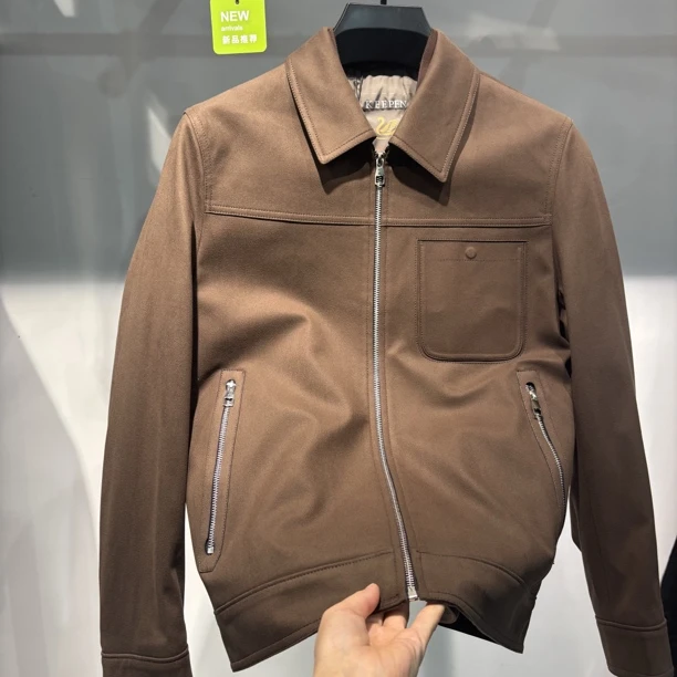 2025冬季男士加厚翻领休闲白鸭绒鹿皮绒羽绒夹克外套