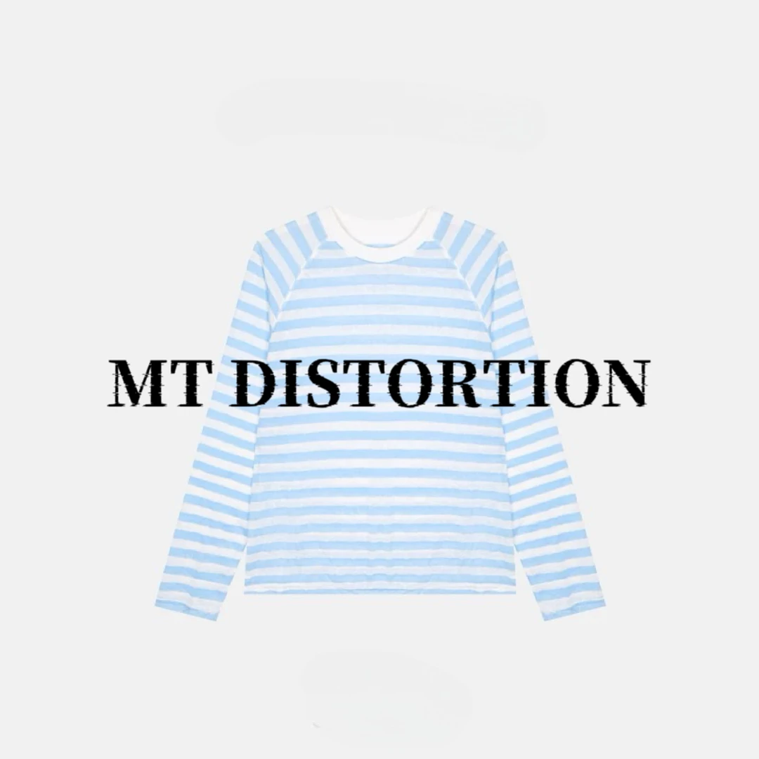 MT DISTORTION 条纹长袖T上衣+百搭休闲短裤气质套装