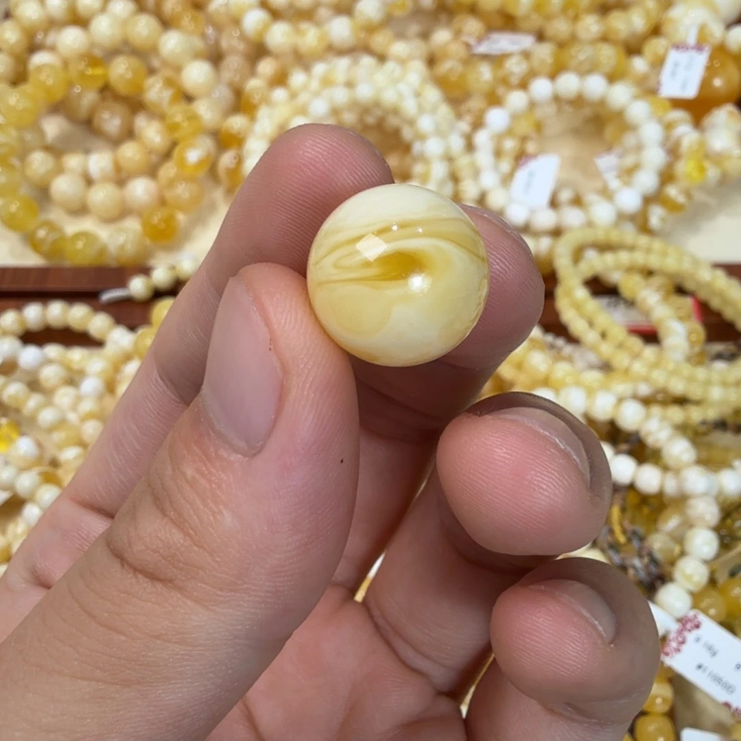 手链蜜蜡未镶嵌14.8mm俄料溶洞白蜡珠子