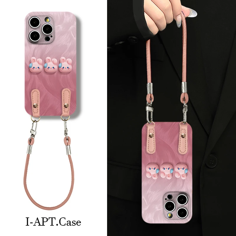 羽纱粉三个兔头菲林软壳适用iPhone苹果16手机壳华为oppo小米vivo