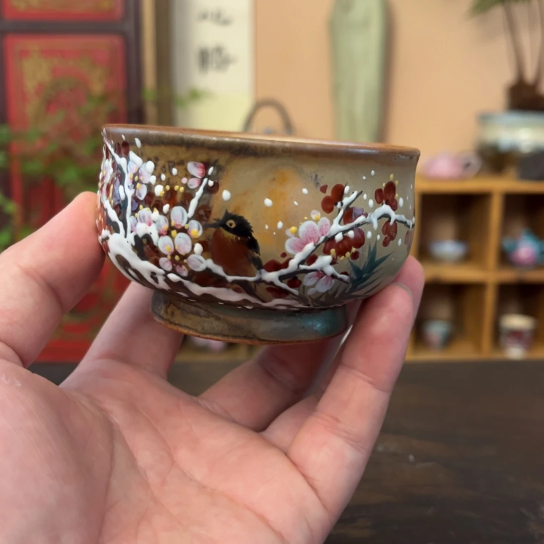 茉***芳杯柴烧纯手工手绘陶瓷