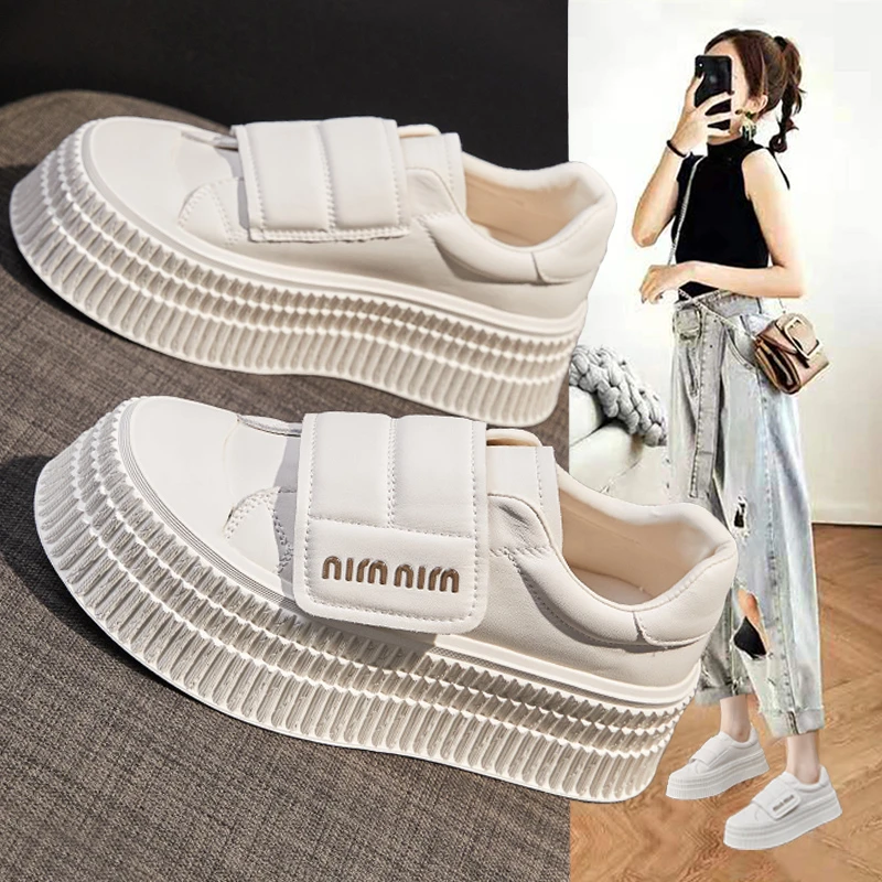 魔术贴小白鞋女2025秋季新款爆款时尚厚底运动休闲舒适饼干板鞋子