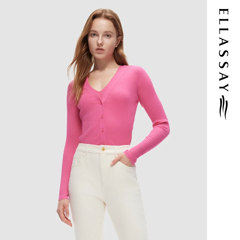 【粉丝专享】ELLASSAY歌力思V领开衫针织衫女EWW343M00700