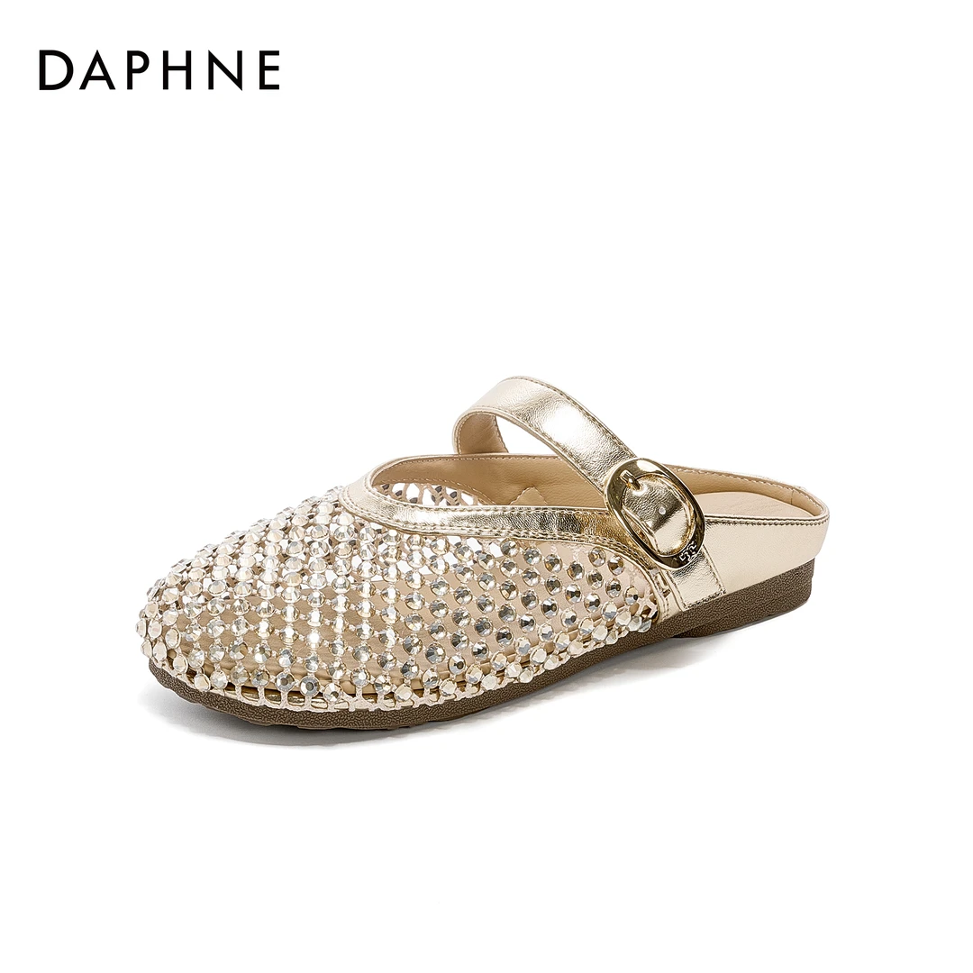 达芙妮网面包头拖鞋女外穿2025夏季新款休闲拖鞋百搭一字型凉拖