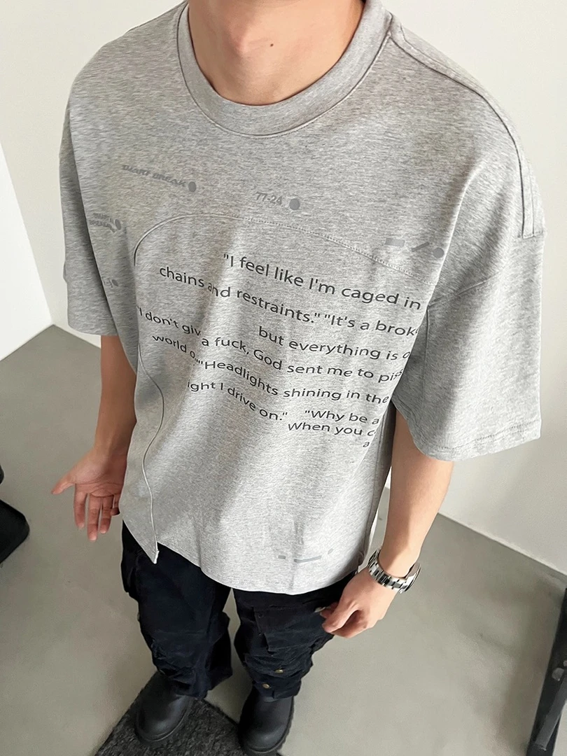 【KIKI】美式手绘印花cleanfit短袖春夏季圆领宽松T恤T5579