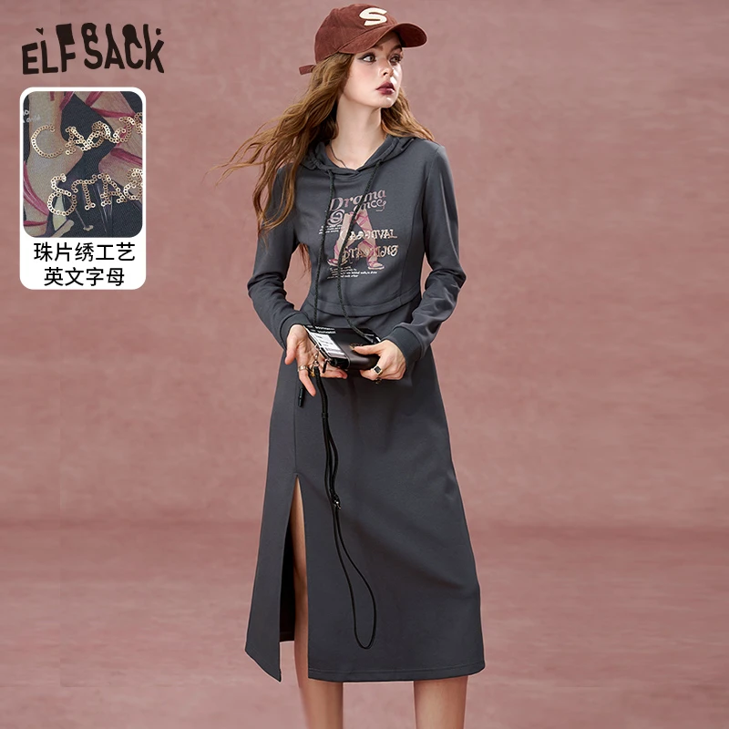 【小铃铛】妖精的口袋朋克情人连帽印花长袖卫衣连衣裙新收