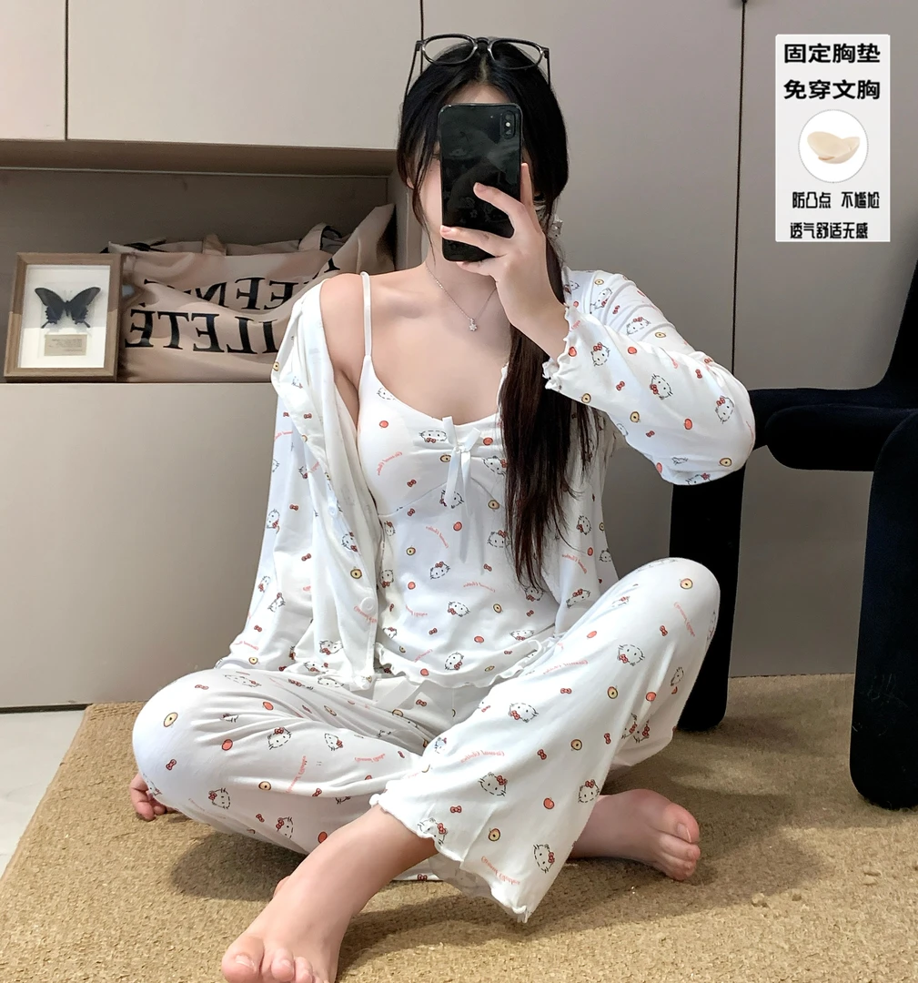 莫代尔小熊睡衣女春秋长袖长裤时尚外穿软糯舒适家居服套装