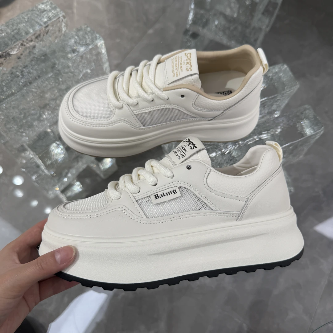 女鞋网面小白鞋经典百搭时尚厚底镂空透气白色休闲系带运动鞋夏季